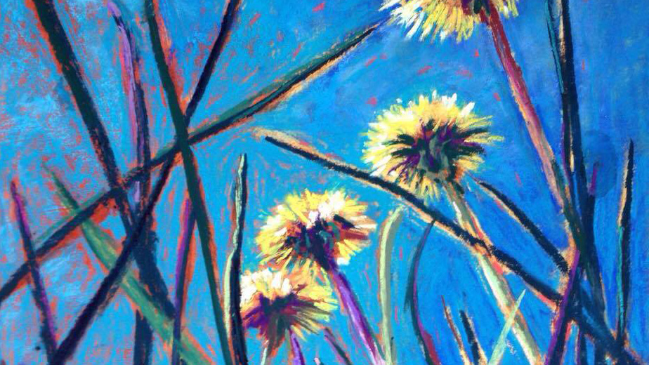 Pastel painting of dandelion and grass