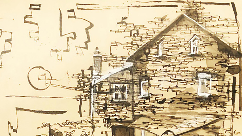 Pen and ink of cottage in the Lake District in England, UK