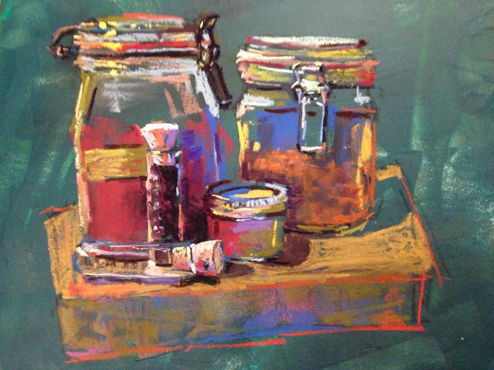 Pastel painting of glass jarsollection of glass, jars