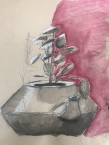 Teapot Plant and Inky Wash - Beyond the Pencil Drawing Experimental Art