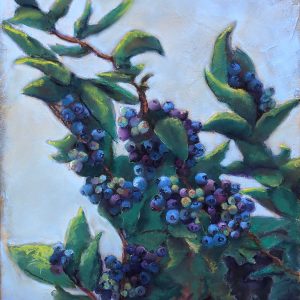 Pastel painting of ripening blueberries