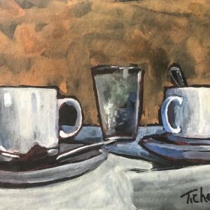 Miniature painting of coffee cups