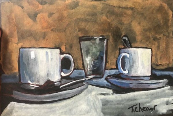 Miniature painting of coffee cups