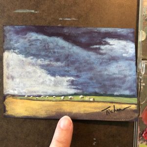 Calming mini landscape painting in gouache.