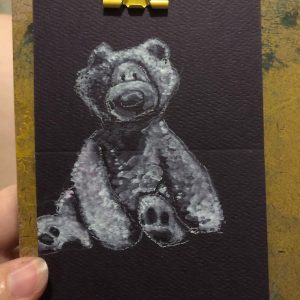 Goache painting of Teddy Bear on black paper