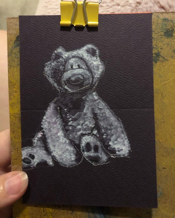 Goache painting of Teddy Bear on black paper